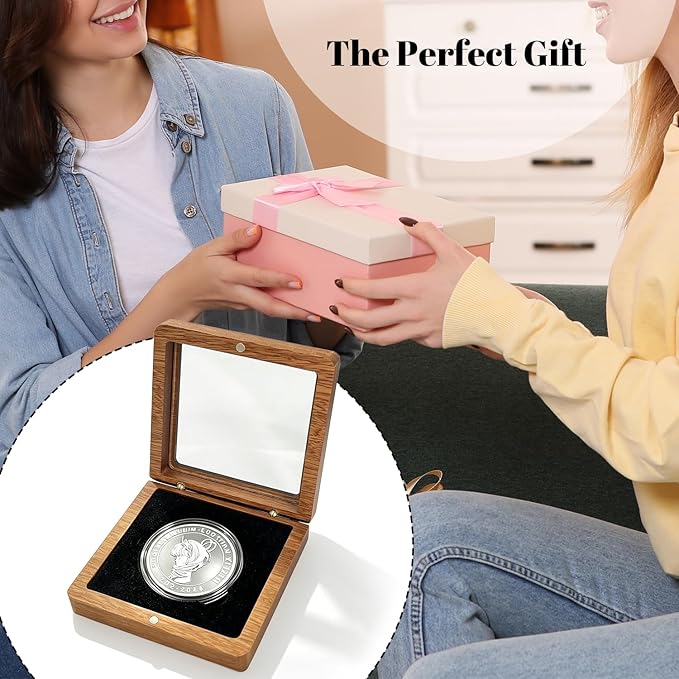 Silver Dollar Coin Holder – Single Coin Display Case Wooden Storage Box for 1.8” Coins, Clear Lid Showcase for Collectors, Medal & Commemorative Coin Display