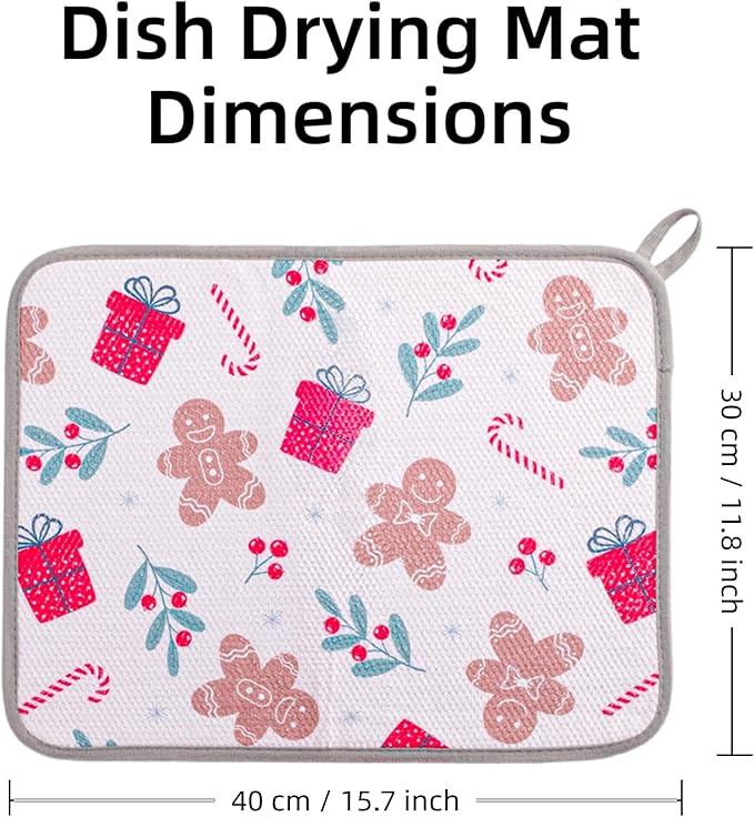 Festive Dish Drying Mat 2 Pack by JM.JEEMI, Versatile Dish Mat Drying Kitchen Mat for Counters, Kitchen Drying Mat - Microfiber, 11.8 by 15.7 Inch - Image 6