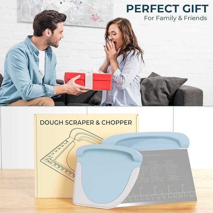 Bench Scraper Dough Cutter Tool - Bowl Pastry Scraper for Bread Cake Pizza, Bench Knife Kitchen Dough Scraper for Baking, Stainless Steel Food Scraper with Grip Handles & Measuring Scal, Blue - Image 7