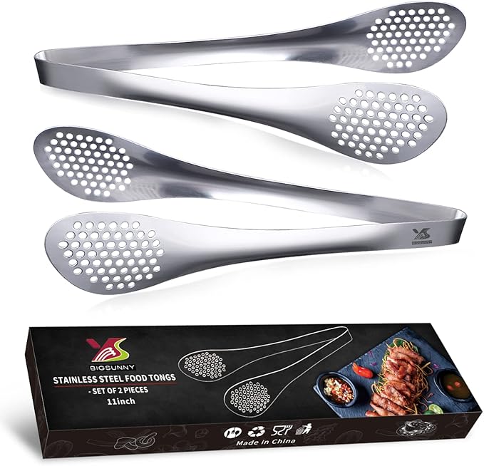 MSY BIGSUNNY 11Inch Kitchen Cooking Food Tongs Stainless Steel Buffet Tongs (silver, 2 pack) - Image 5