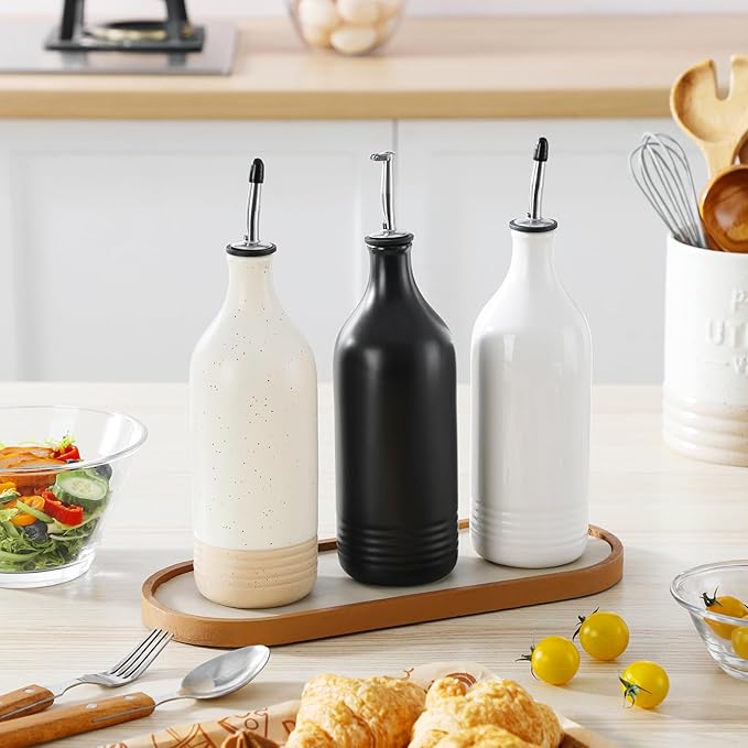 vancasso 20 Oz Ceramic Olive Oil Dispenser Bottle, Bottle Dispenser with Spout and Funnel for Kitchen,Suitable for Oil, Vinegar, Coffee Syrups & Other Liquids,Cream - Image 9