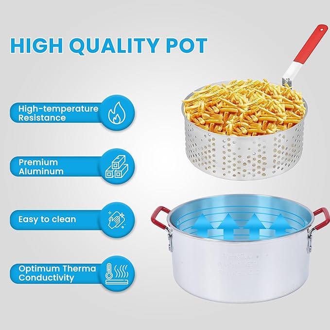 Fire Riot 10QT Outdoor Fish Fryer Kit – Heavy-Duty Aluminum Pot, 6.7QT Basket, Propane Deep Fryer with 0-10 PSI Regulator & Steel Frame – Ideal for Seafood & More