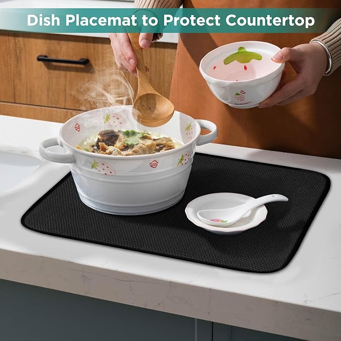 GeeRic Microfiber Dish Drying Mat, Super Absorbent Kitchen Dish Drying Pad, Reversible for Countertop, 12*16 inch Black - Image 7