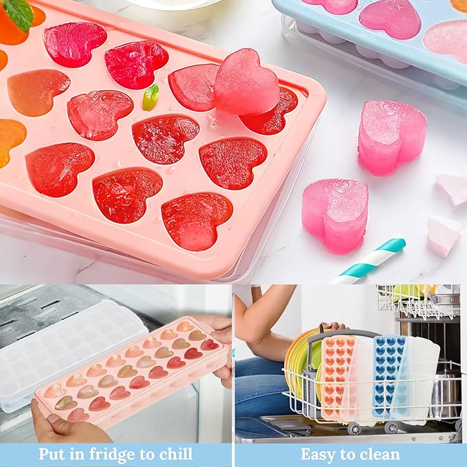 Heart Shape Ice Cube Tray 2PCS Mini Heart Ice Mold Silicone Heart Ice Cube Molds with Lid Mini Heart Ice Cube Tray for Whiskey Cocktail Valentine's Day Cubes Chocolate Candy Jelly Gummy Soap - Image 7