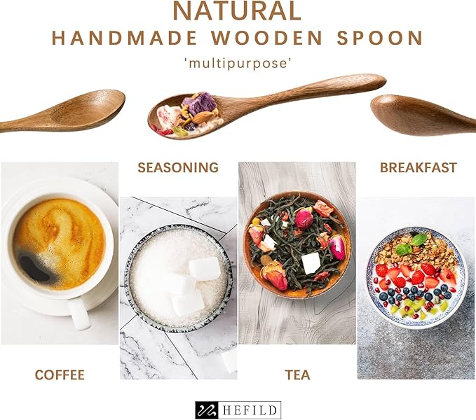 2 PCS Small Wooden Spoons, 5.8 Inch Honey Spoons for Tea, Acacia Wooden Honey Teaspoon for Coffee, Little Tiny Wood Spoons, Bamboo Table Spoon for stirring, Wooden Spoons for Utensils Set - Image 5