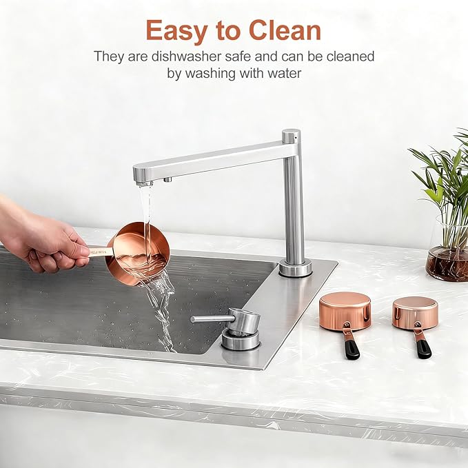 Bopei Measuring Cups and Spoons Set, Rose Gold Plated Stainless Steel 10 Piece for Cooking and Baking (5 Cups + 5 Spoons RoseGold) - Image 6