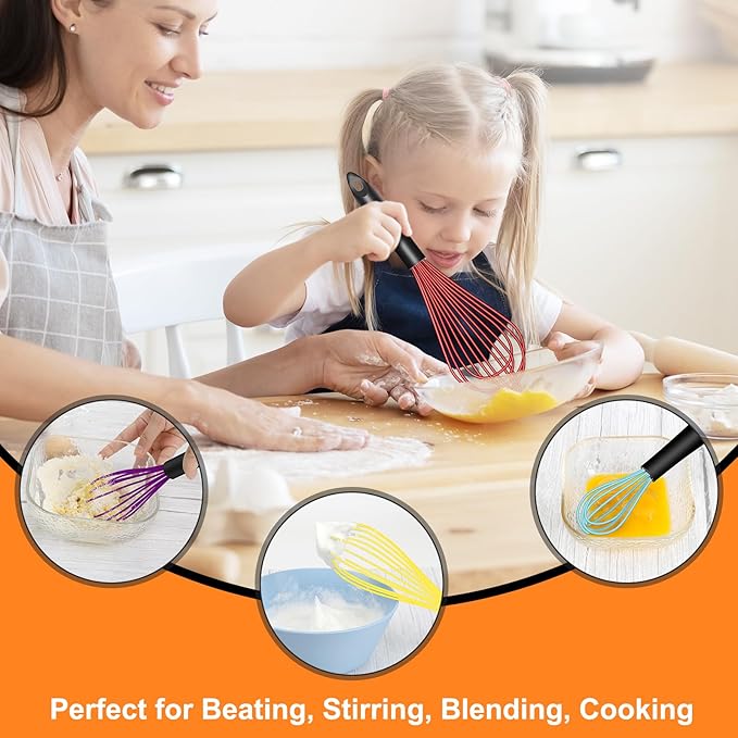 HOTEC 4 Pieces Silicone Whisks Set, Wire Balloon Whisks Egg Beater, Non-slip Handle Whisk for Non-stick Cookware Perfect for Cooking, Stirring, Beating and Blending (Multicolor) - Image 8