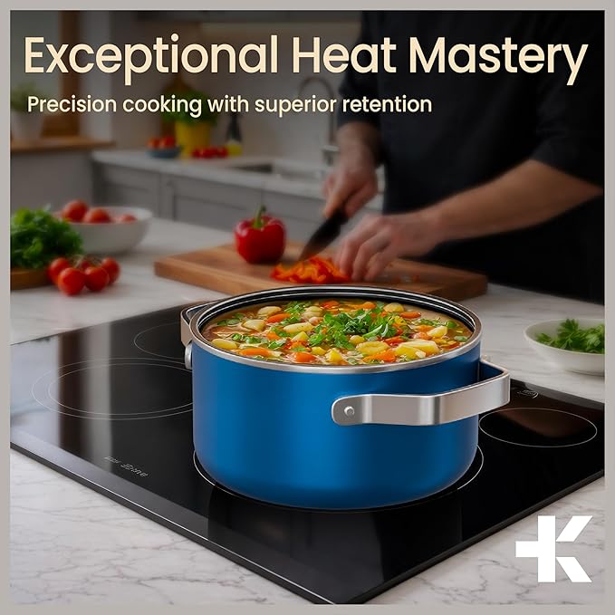 Bakken 3 Quart Ceramic Coated Stock Pot with Lid, Easy to Clean Nonstick Pot, Tempered Glass Lid, Riveted Stainless Steel Handles, Oven Safe Up To 500°F, PTFE & PFAS Free, All Stove Compatible, Blue - Image 9