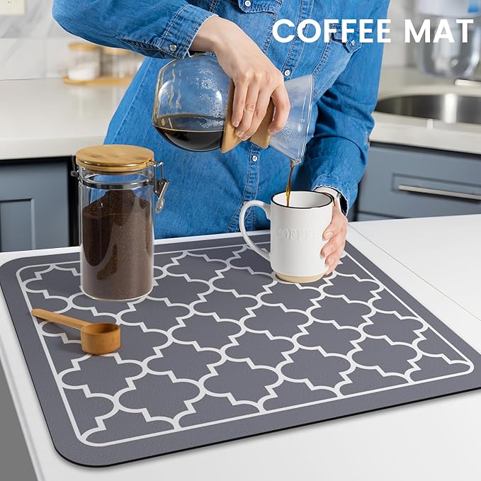 WISELIFE Dish Drying Mat Super Absorbent Drying Mat Large Dish Drying Mats for Kitchen Counter Easy Clean Dish Mat Kitchen Drying Mat15"x 18" Stylish Grey - Image 7