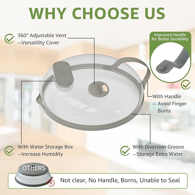 Microwave Splatter Cover with Water Steamer for Food - 10 Inch Steam Microwave Splatter Guard with Handle Plate Covers for Heating Food Splash Oven Lid with Built in Steamer