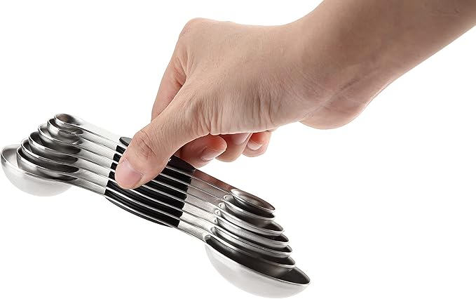 Spring Chef Stainless Steel Magnetic Measuring Spoons Set of 8 with Leveler, Dual Sided Metal Teaspoon & Tablespoon Measuring Spoons, Nesting Kitchen Gadgets for Baking & Cooking - 2 Pack - Black - Image 9