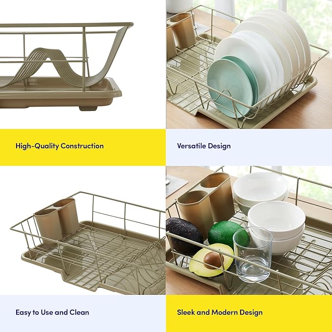 Space-Saving 3-Piece Dish Drainer Rack Set: Efficient Kitchen Organizer for Quick Drying and Storage - Includes Cutlery Holder and Drainboard - Maximize Countertop Space, Sage Green - Image 6