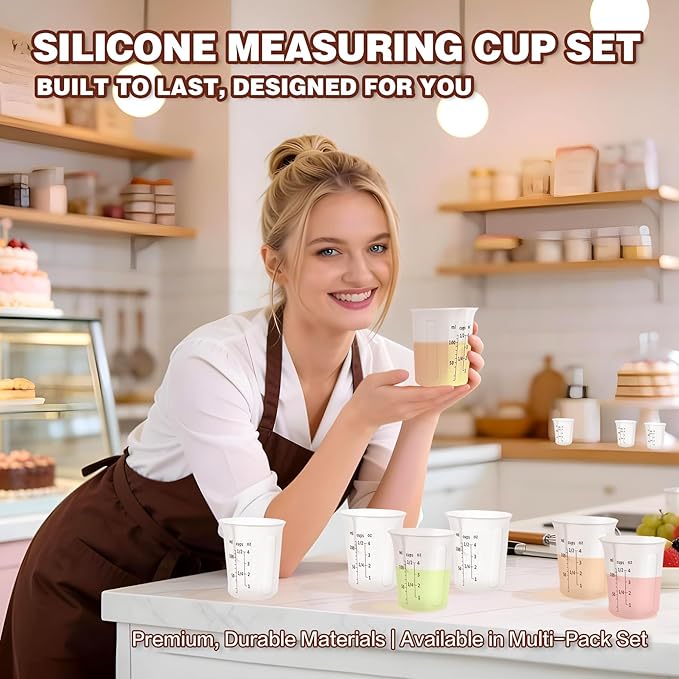 Silicone Measuring Cups Set 10Pcs 125ml for Cooking Reusable Baking Supplies Silicone Flexible Melting Measure Cup for Butter, Chocolate