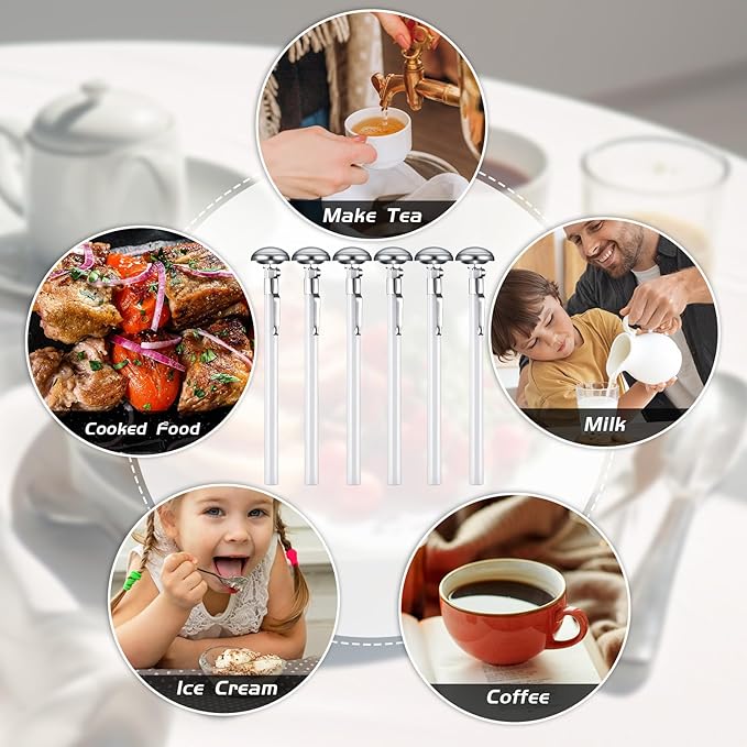 Xuhal 6 Pcs Stainless Steel Kitchen Thermometer with 5 Inch Long Stem 1 Inch Dial Thermometer Milk Frothing Food for Oven Probe Meat Grill BBQ Cooking Chocolate Water(White) - Image 6