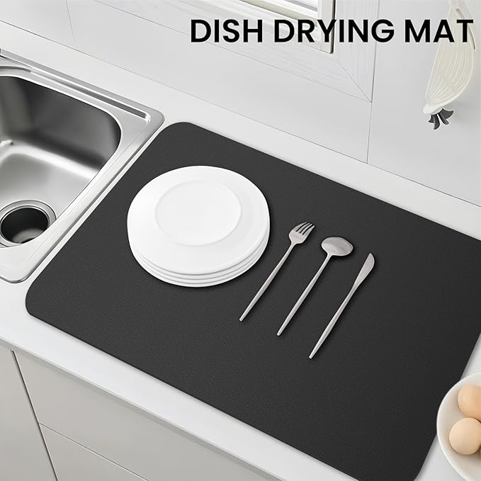 WISELIFE Dish Drying Mat Super Absorbent Drying Mat Large Dish Drying Mats for Kitchen Counter Easy Clean Dish Mat Kitchen Drying Mat18"x 28" Classic Black - Image 7