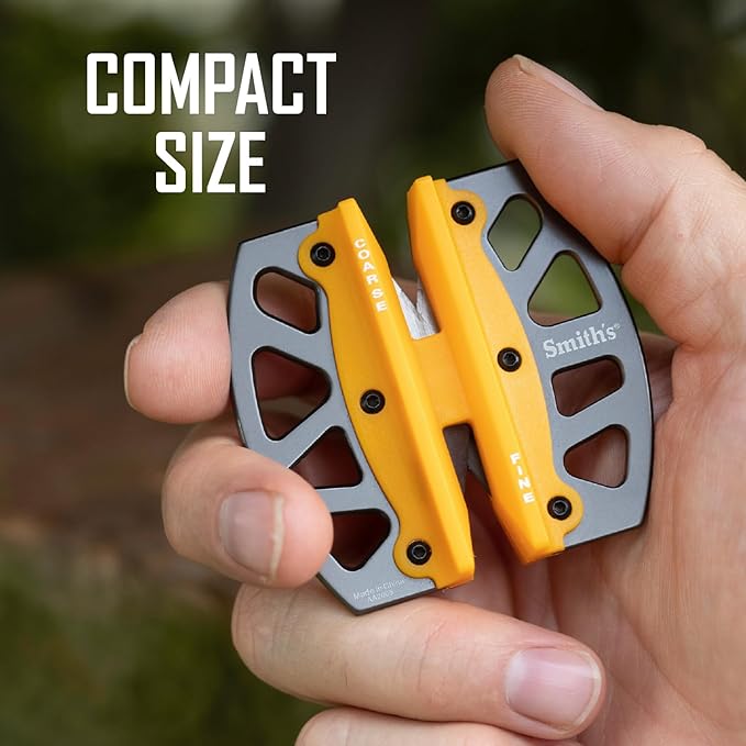 Smith’s 51176 Stainless Steel 2-Step Knife Sharpener | Yellow | Preset Coarse & Fine Slots | Outdoor Handheld Knife Sharpener | Fishing, Hunting, Filet, Pocket Knives | Portable Compact Keychain Tool - Image 6