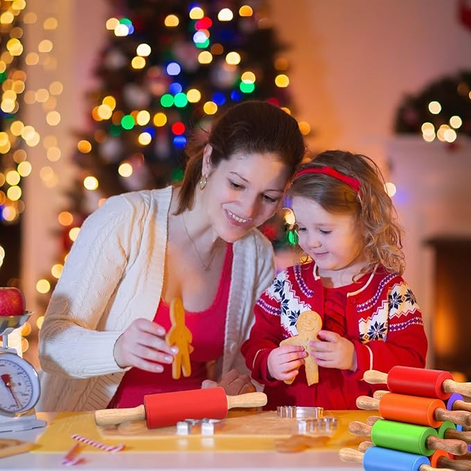 10Pcs 9 Inch Silicone Small Rolling Pin for Kids Wooden Rolling Pins for Baking Mini Silicone 5 Colors Wooden Handle Rolling Pin for Kitchen Cake Baking Cookie - Image 6