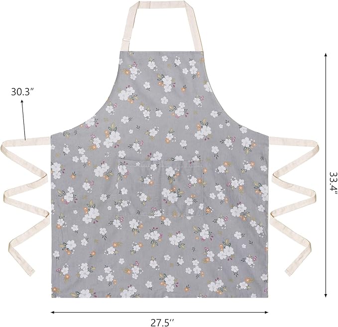 Aoomzoon Kitchen Aprons for Women with 2 Pockets,Double Sided Vintage Adjustable Apron for Gardening Cooking Arting Painting - Image 6