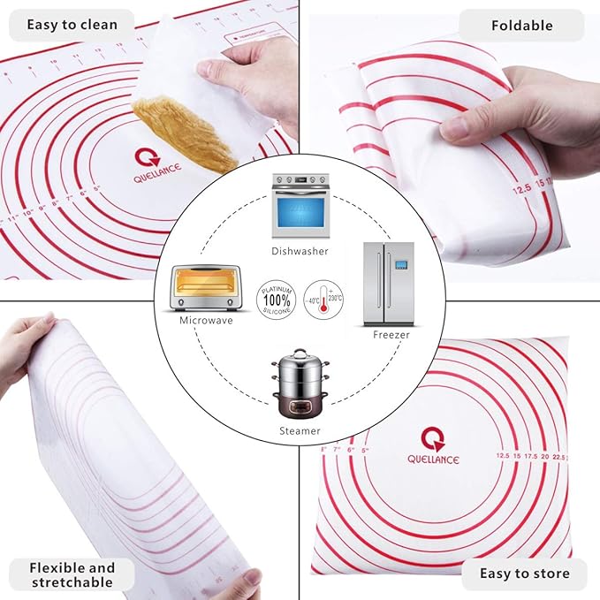 Rolling Pin and Pastry Baking Mat Set, Rolling Pins with Adjustable Thickness Rings, Stainless Steel Dough Roller for Baking Fondant, Pizza, Pie, Pastry, Pasta, Cookies (Red Mat) - Image 7