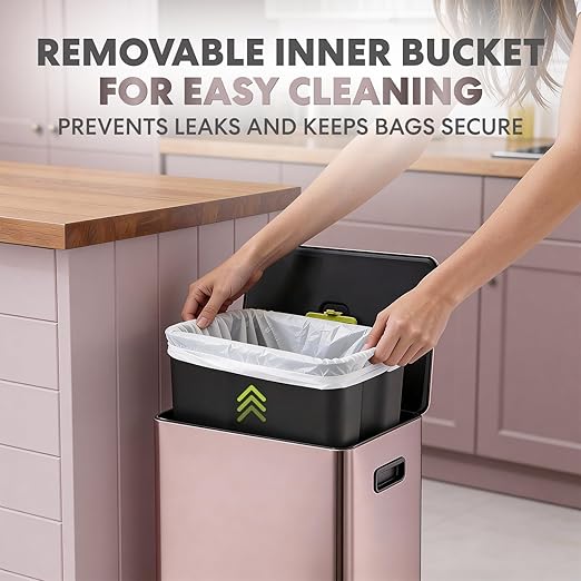 Simpli-Magic Infinity Edge 60 Liter / 16 Gallon Rectangular Hands-Free Extra Large Kitchen Step Trash Can, Soft-Close Single Lid Recycling Bin, Stainless Steel, Gold, 79681 - Image 6