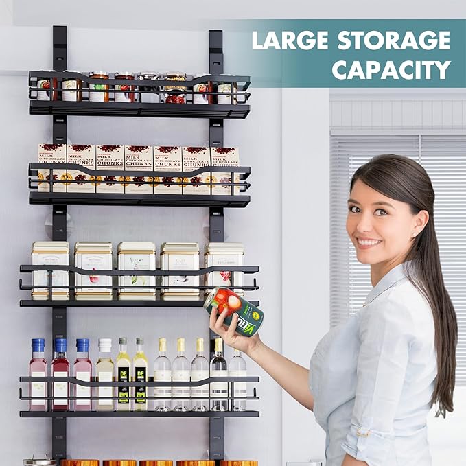 Eastherry Over The Door Pantry Organizer,6-Tier Over The Door Organizer with Adjustable Basket,Metal Hanging Pantry Organizers and Storage for Kitchen, Back of Door Seasoning Rack (Black) - Image 7