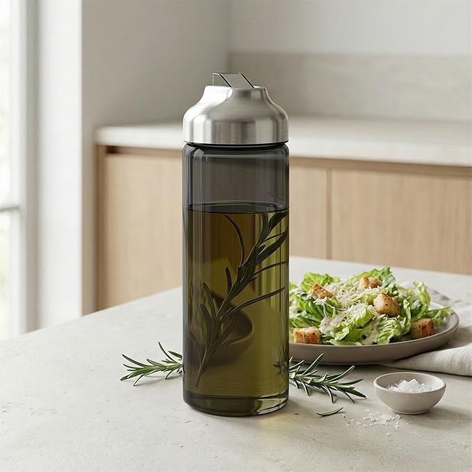 Aelga Olive Oil Dispenser Bottle for Kitchen, 14oz Dark Glass Vinegar Dispenser, Auto Flip Lid, UV-Protected Oil Cruet with Drip-Free Pour Spout - Image 6