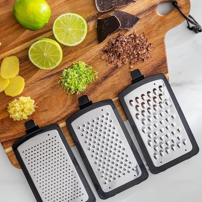 GINSU Plastic 3-in-1 Ergonomic Grater – 5x4x8in Multifunctional Cheese, Vegetable & Fruit Grater with Non-Slip Base and Comfortable Handle for Easy Kitchen Prep - Image 4