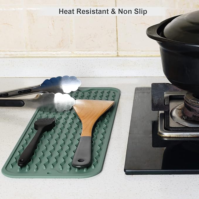 ZLR Silicone Sponge Holder & Sink Caddy Tray (6" x 17") - Narrow Dish Drying Mat for Kitchen Counter - Waterproof Soap Dispenser Organizer, Non-Slip Bathroom Vanity Tray (Dark Green) - Image 9