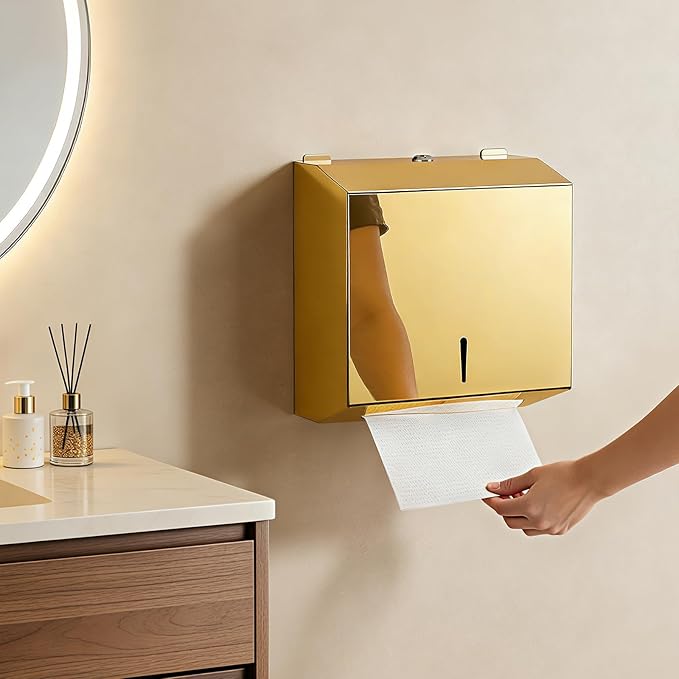 Wall Mounted Stainless Steel Paper Towel Dispenser with Lock, Polished Mirror Finish, Fits C-Fold, Tri-Fold and Multi-Fold Hand Towels, Commercial Restroom & Bathroom Use - Image 6