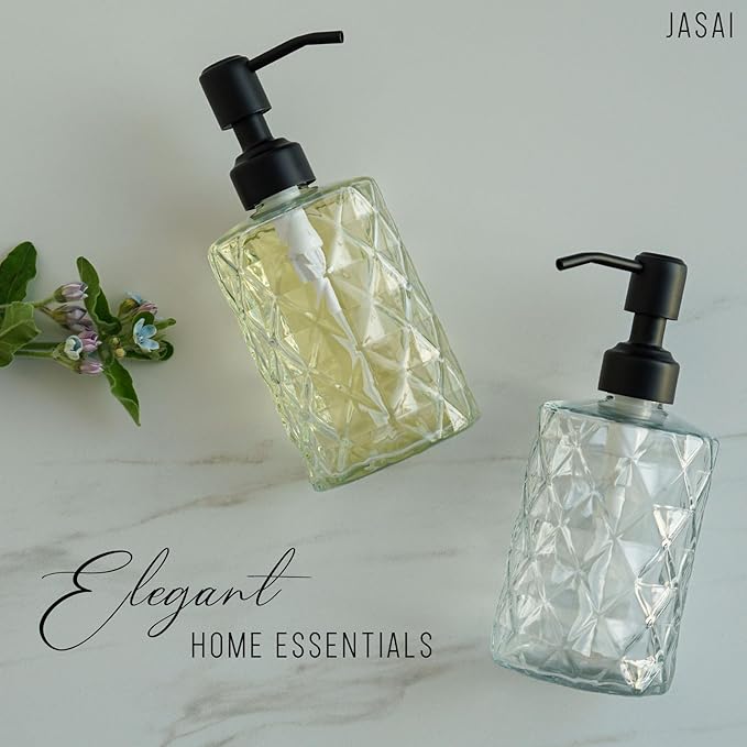 JASAI Diamond Design 12 Oz Glass Soap Dispenser with Black Pump, Small Hand soap Dispenser with Rust Proof Pump, Bathroom Soap Dispenser for Hand Soap, Soap, Lotion(Black). - Image 7