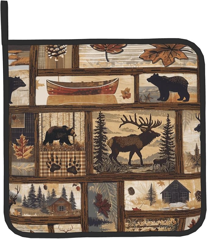 Rustic Lodge Pot Holders and Oven Mitts - Bear Moose Forest Oven Glove Hot Pads for Kitchen Chef Gifts for Cooking Lover Cooks - Image 9