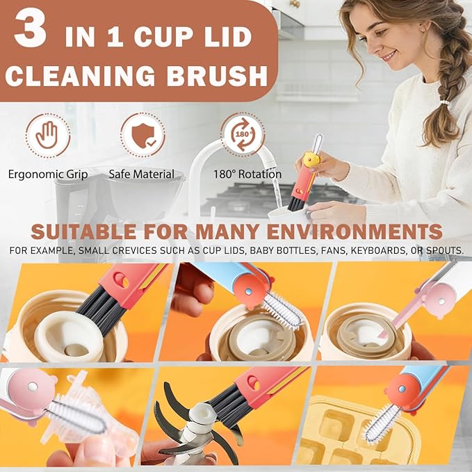 3 in 1 Cup Lid Cleaning Brush, Multifunctional Crevice Gap Cleaner for Tumbler Water Bottle Lid, Deep Clean Tool for Home Kitchen, Red Blue White(3 PCS)