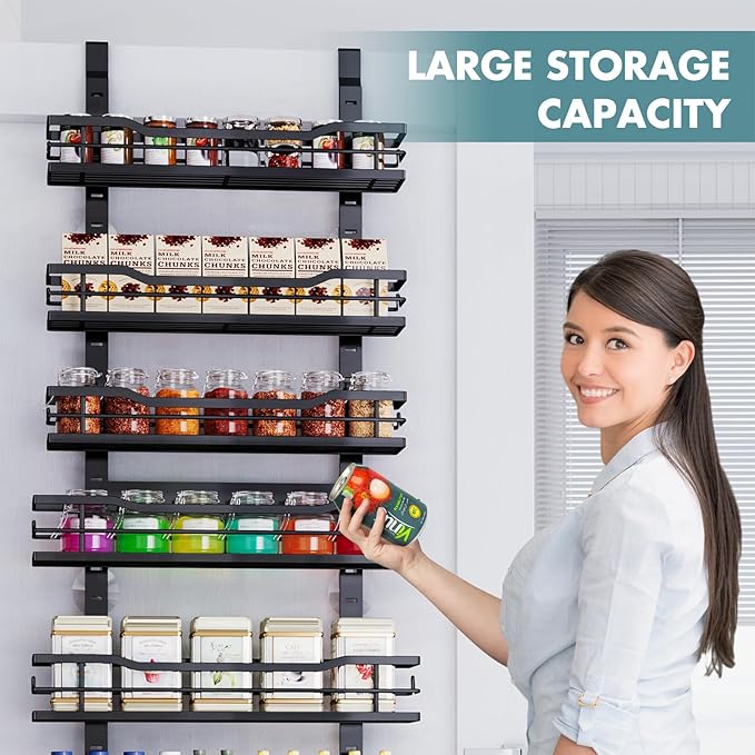 Eastherry Over The Door Pantry Organizer,9-Tier Over The Door Organizer with Adjustable Basket,Metal Hanging Pantry Organizers and Storage for Kitchen, Back of Door Seasoning Rack (Black) - Image 7