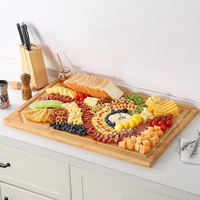 30 x 20 Extra Large Bamboo Cutting Board for Kitchen, Cutting Board Stove Top Cover, Butcher Block Chopping Board with Handle and Juice Groove, Large Charcuterie Board Over the Sink - Image 7