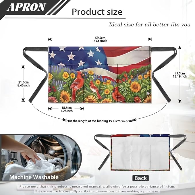 Server Apron with 3 Pockets, Waterproof Oil Waitress Waiter Half Apron for Restaurant Hotel Kitchen Cafe