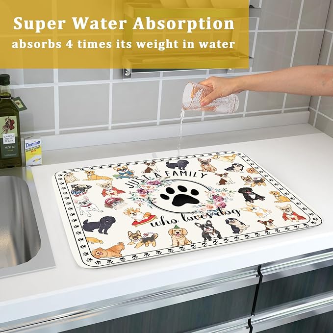 Dog Family Dish Drying Mat Cartoon Pet 18 X 24 in Absorbent Printed Drying Pad for Dog Lover - Image 7