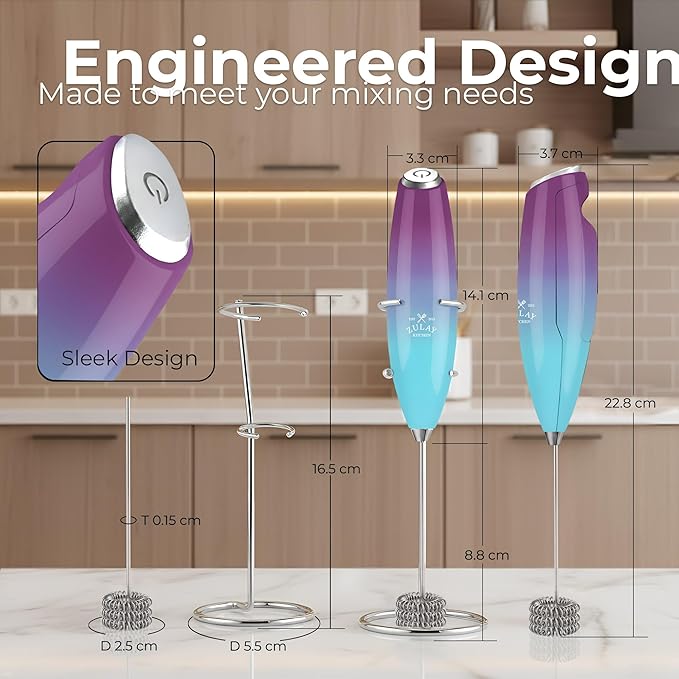 Zulay Kitchen Patented Tornado Triple Whisk Milk Frother with 4 Duracell Batteries – Handheld Foam Maker for Coffee, Lattes, Matcha & Hot Chocolate – Rich, Creamy Froth in Seconds - Borealis - Image 9