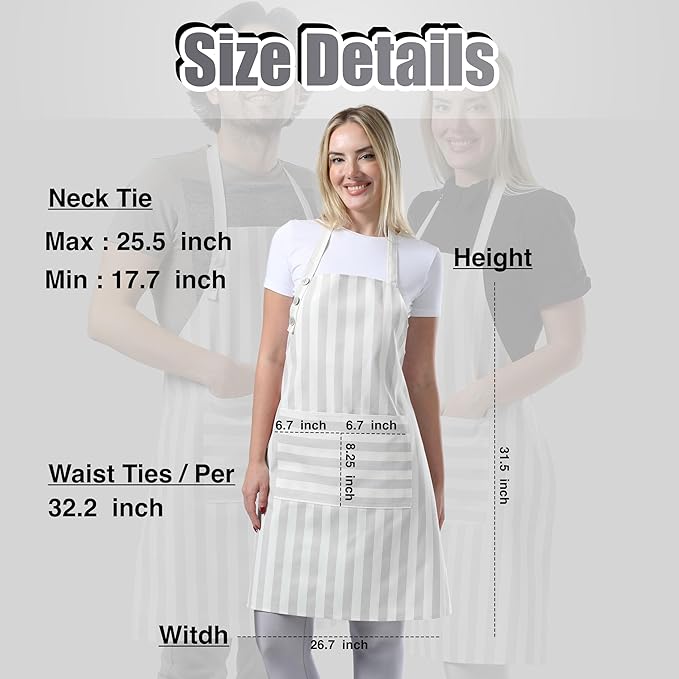 TOSHEX Kitchen Apron Waterdrop Resistant Cotton Apron with adjustable Aprons for Women with Pockets Cooking Apron Chef Apron for Men (1, Gray)