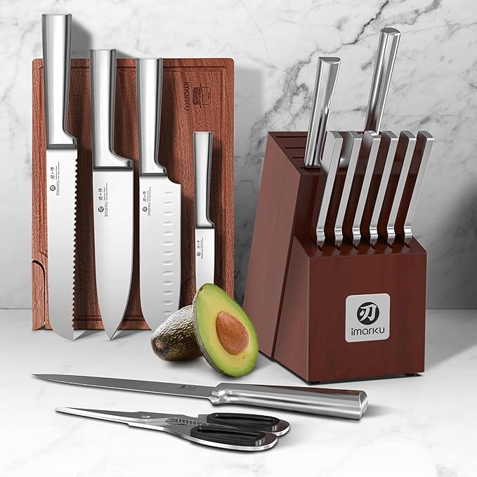 imarku Knife Set - Kitchen Knife Set 15 Pieces Japanese Stainless Steel Knife Block Set with Sharpener - Dishwasher Safe Kitchen's Knives - Ultra Sharp Chef Knife Set for Kitchen