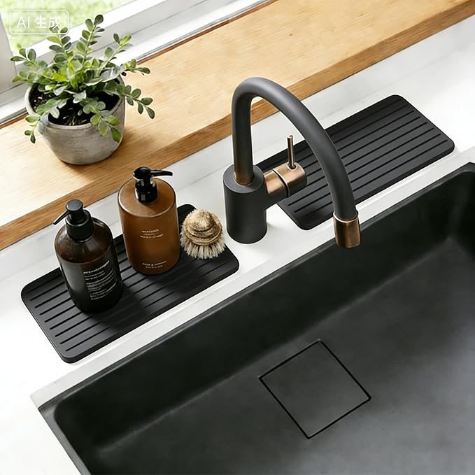 2 PCS Water Absorbing Diatomite Coasters, Stone Drying Mat for Kitchen Counter, Quick Dry Stone Mat Trays for Bathroom Kitchen Counter, Soap Dish Tray Used for Hand Soaps (Dark Gray-B, 8.3" x 4") - Image 7
