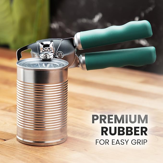 Zulay Kitchen Heavy Duty Stainless Steel Can Opener Manual with Bottle Opener - Rust Proof Manual Can Opener With Turn Knob & Comfy Soft Grip Handles - Pine Green - Image 8