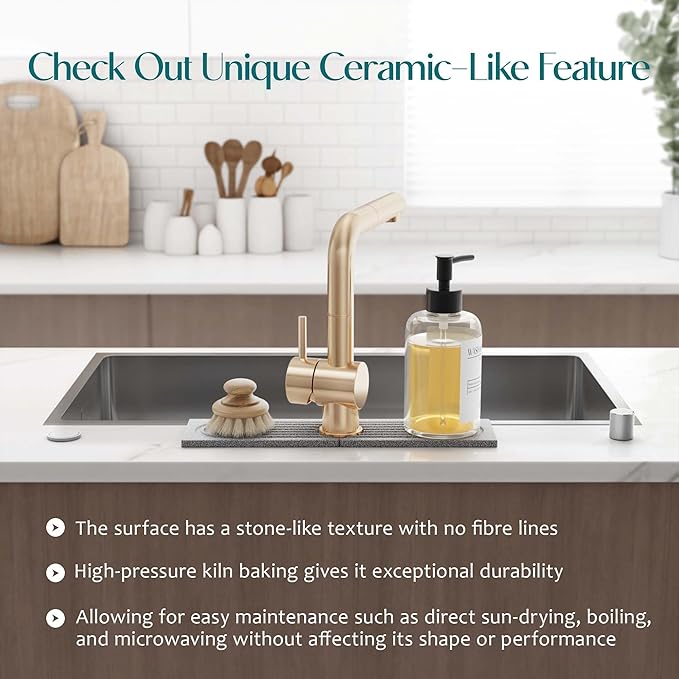Stone Faucet Mat for Kitchen Sink, Diatomite Stone Drying Mat for Kitchen Counter, 2026 Upgraded Dishwasher-Safe & Ultra Absorbent, Chemical-Free Stone Dish Mat for Bottles Utensils (15.7" x 3.9") - Image 7