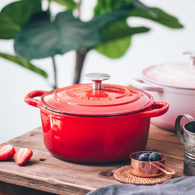 EDGING CASTING Enameled Cast Iron Dutch Oven, 5.5 Quart, Round Dutch Ovens Pot with Dual Handle for Bread Baking, Dutch Ovens with Lid, Bread Oven, Red - Image 9