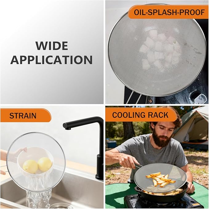 2-Pack Splatter Guard, 13 in Stainless Steel Grease Splatter Screen - Oil-Resistant Mesh for Fry Pan, Suitable for Most Cookware, Kitchen Essential - Image 5
