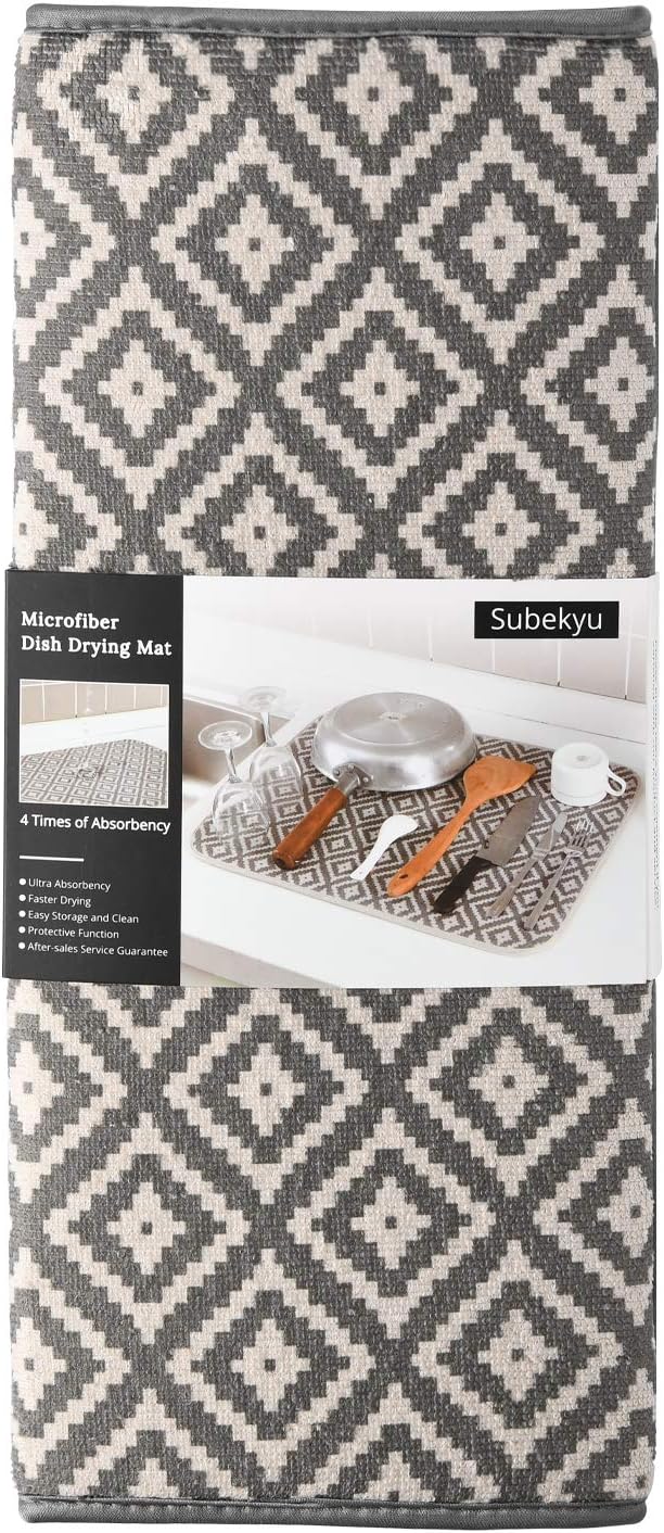Dish Drying Mat for Kitchen 2 Pack, Ultra Absorbent Microfiber Dishes Drainer Mats by Subekyu,19.2 by 15.8 Inch(Rhombus) - Image 7