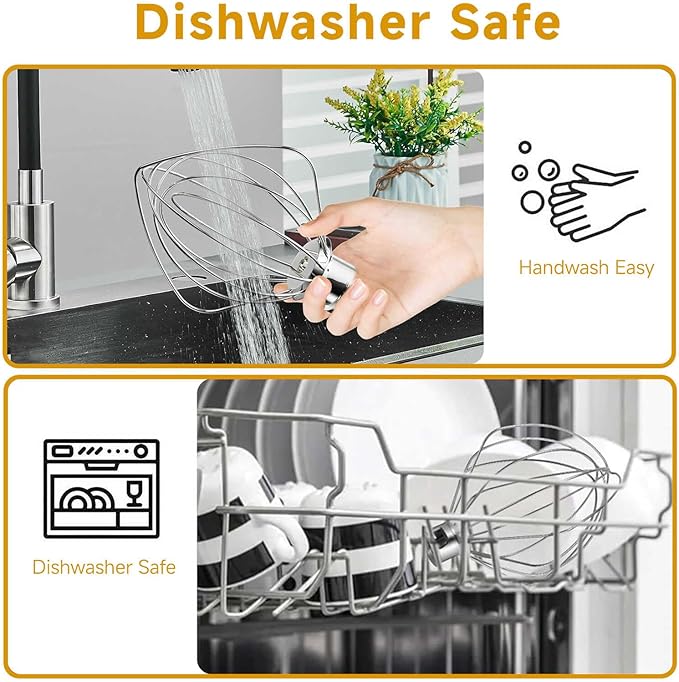 K45WW Whisk Attachment for 4.5 5 QT KitchenAid Tilt-Head Stand Mixer, 6 Wire Whip Compatible with Kitchen Aid accessories,Holeless Hub Design, 30% Faster Mixing, Dishwasher Safe