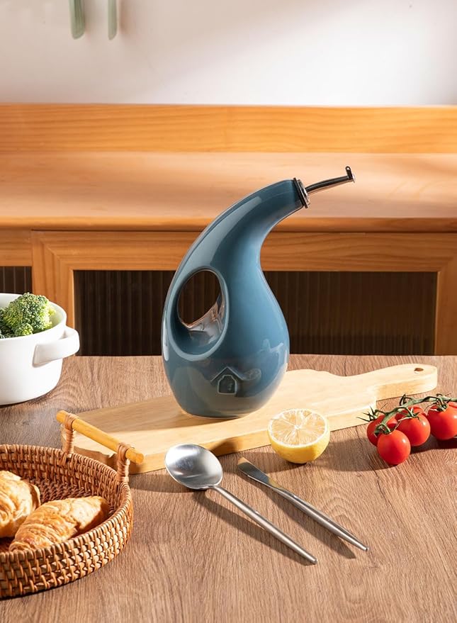 Sweejar Ceramic Olive Oil Dispenser Bottle, 24 Oz Opaque Cruet Protects EVOO Oil to Reduce Oxidation, Suitable for Storage Vinegar, Coffee Syrups, Liquids (Fog blue) - Image 6