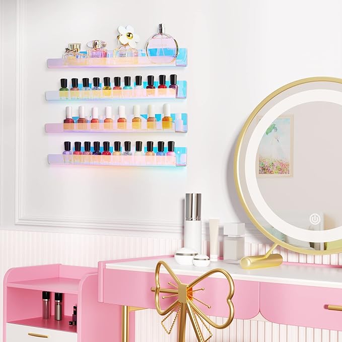 upsimples Acrylic Shelves for Wall Decor, 15" Display Shelf for Perfume, Skincare, Nail Polish, Wall Organizer for Bathroom, Bedroom, Living Room, Playroom, Kids Bookshelf, Iridescent, 4 Pack - Image 7