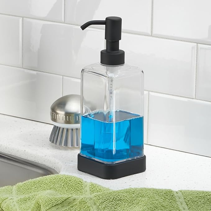 iDesign Soap Dispenser for Bathroom or Vanity - Holds Hand Soap or Lotion - Clear/Matte Black - Image 5