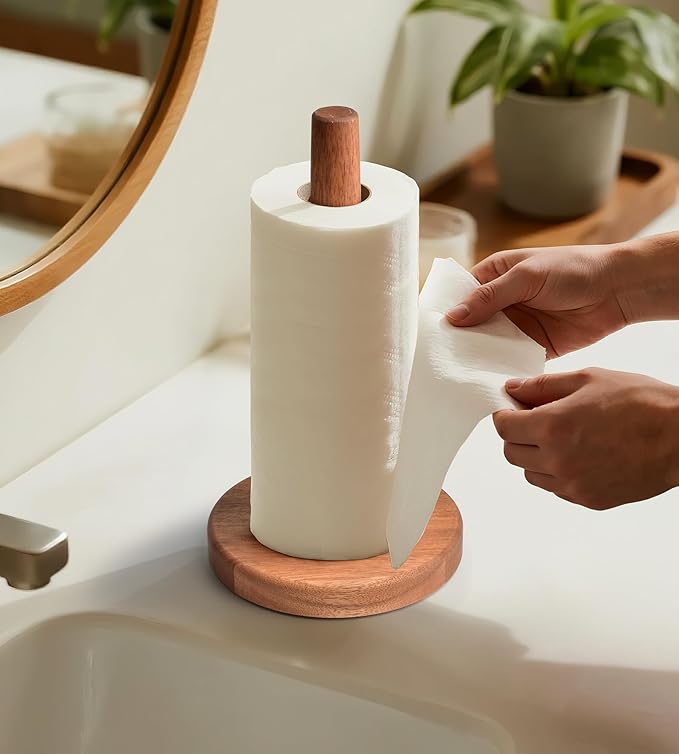 KitchLife Acacia Wooden Paper Towel Holder Countertop, Large Size - Freestanding Paper Towel Dispenser Stand Organizer with Large Anti-Skid Base - Image 9